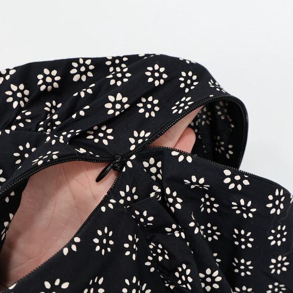 J.Crew Squareneck Cotton Poplin Midi Dress Block Print Black 6 NWT BROKEN ZIPPER - Picture 11 of 11